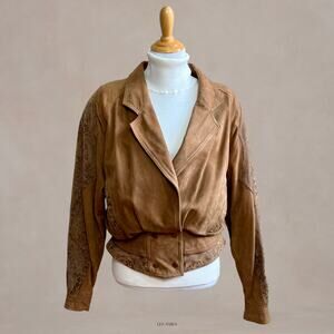 Vintage 80s Suzie’s Fashion Tan Leather Jacket S Blouson Bomber Brown